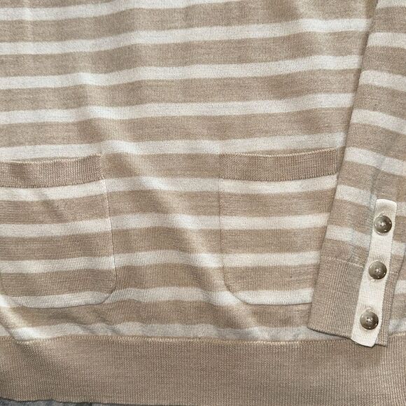 The Loft Ann Taylor Beige Tan White Striped Cardigan Shirt Top Blouse Small S - Picture 5 of 5